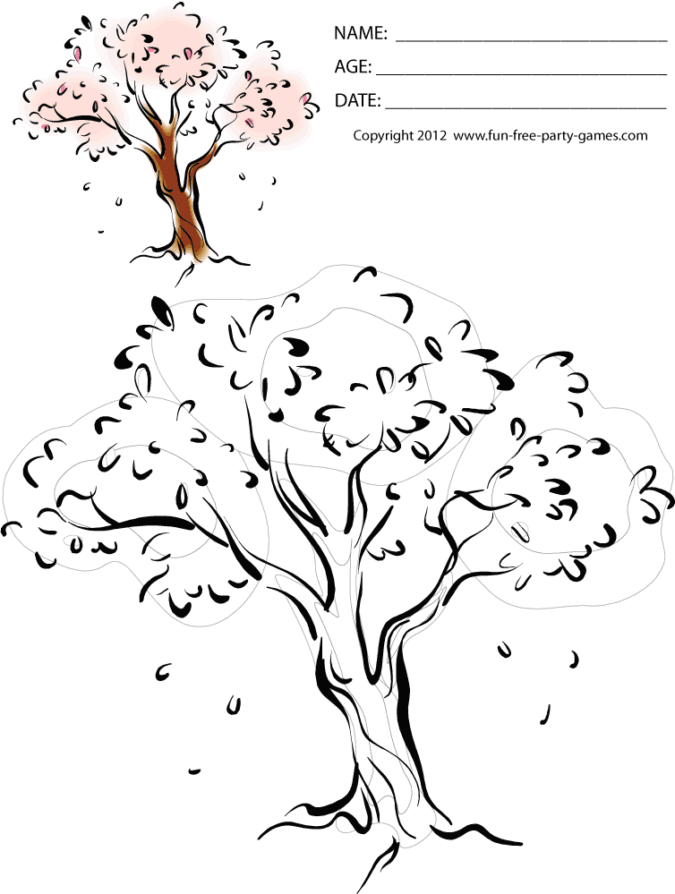 Sakura Tree coloring #1, Download drawings