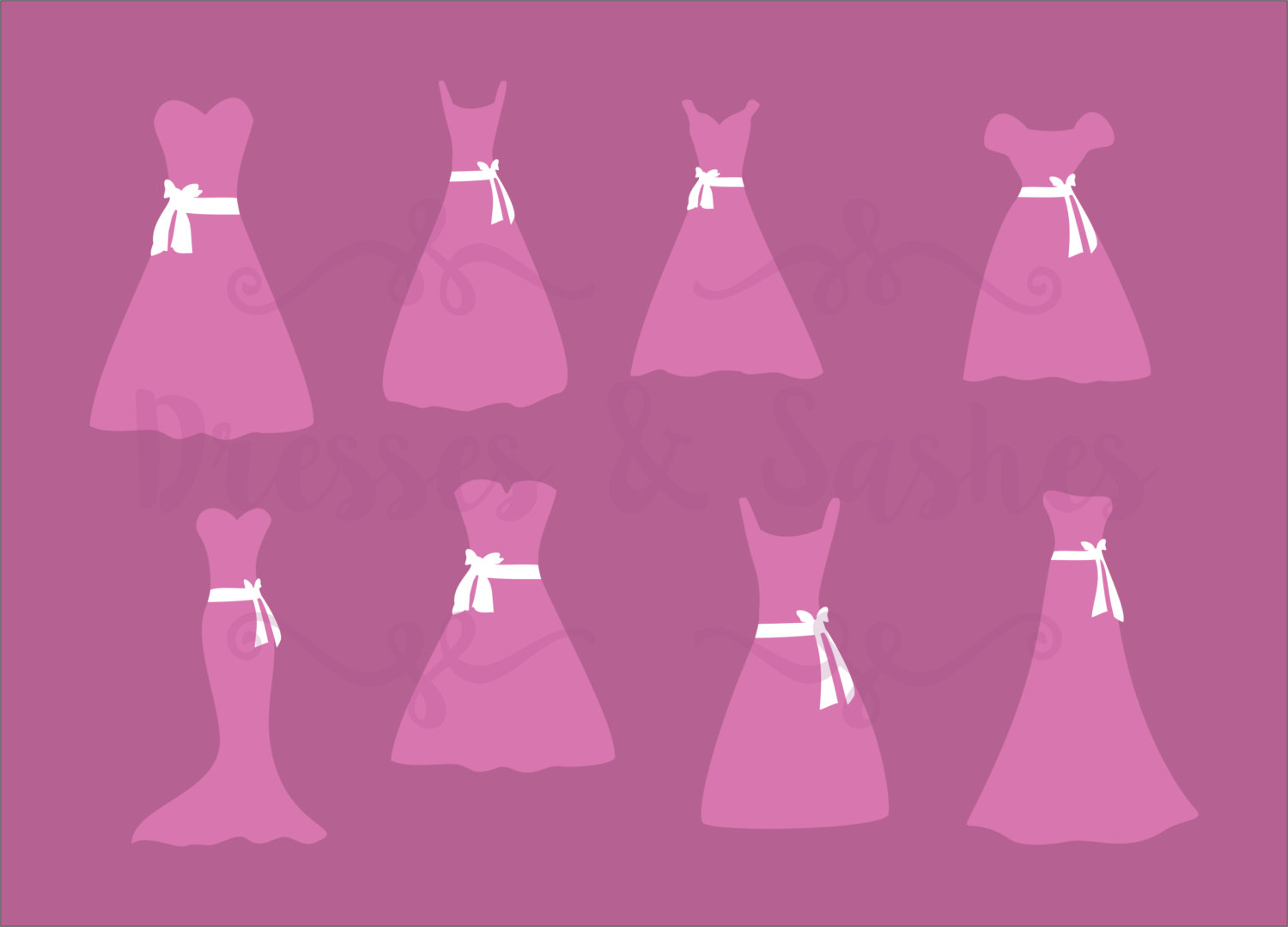 8 Seperate SVG Files Dress Digital Download, Wedding Dress Clipart, Bridesm...