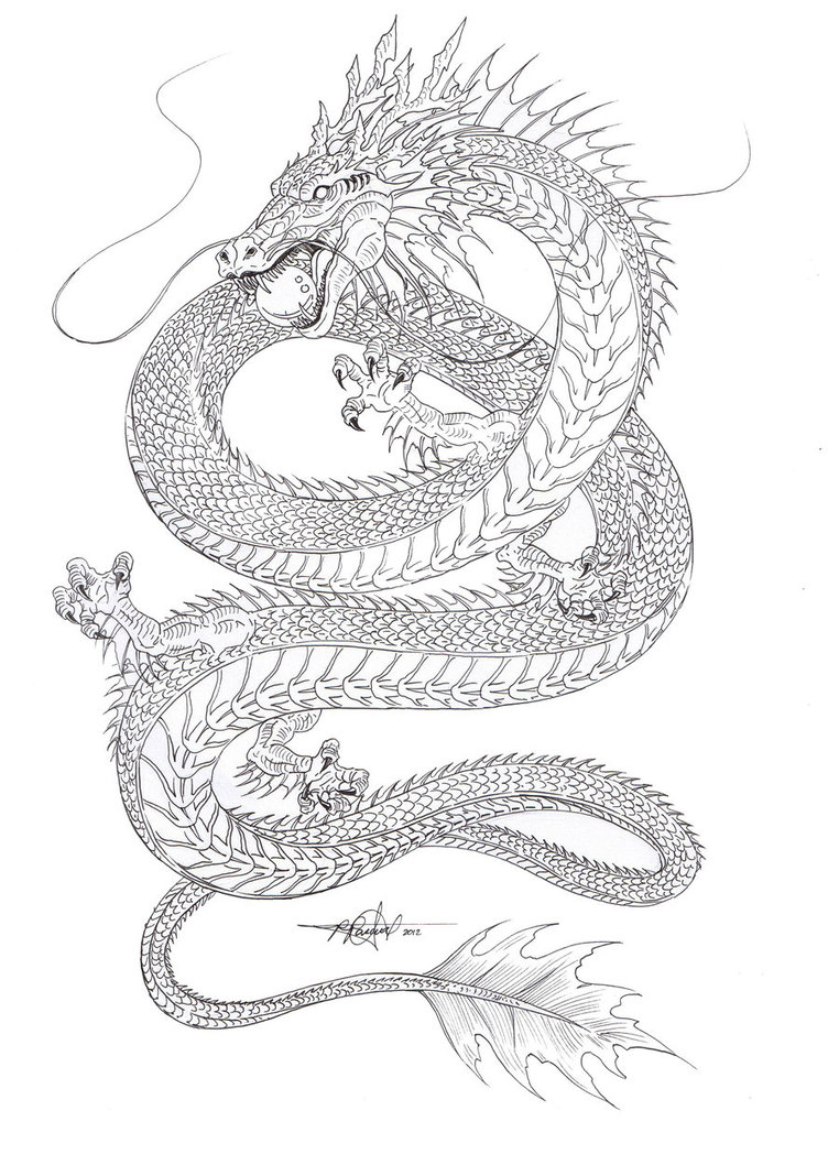 Eastern Water Dragon coloring #4, Download drawings
