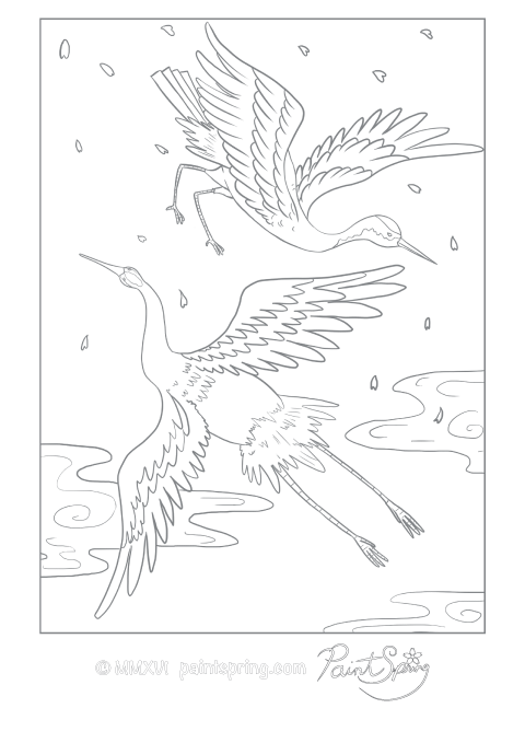 Japanese Crane coloring #6, Download drawings