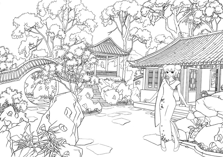 Japanese Garden coloring #13, Download drawings