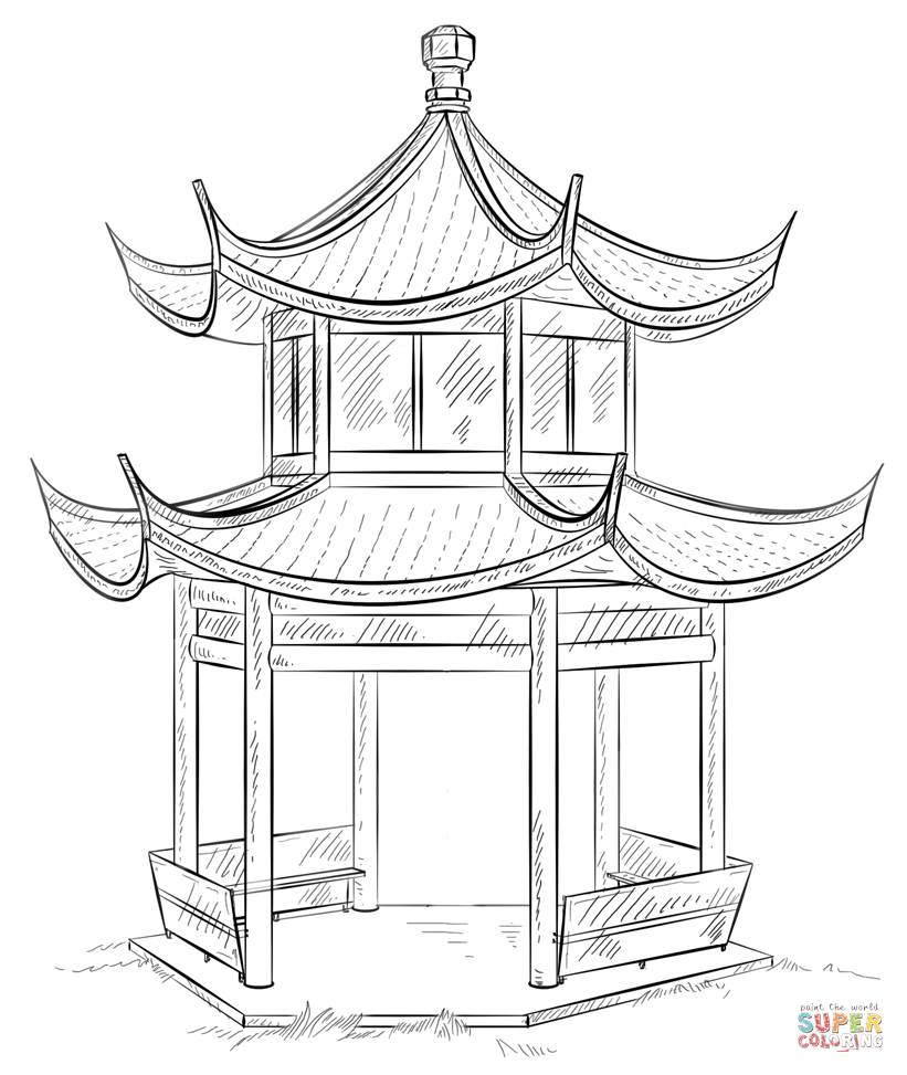 Pagoda coloring #7, Download drawings