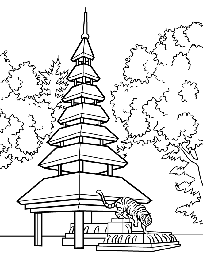 Pagoda coloring #3, Download drawings