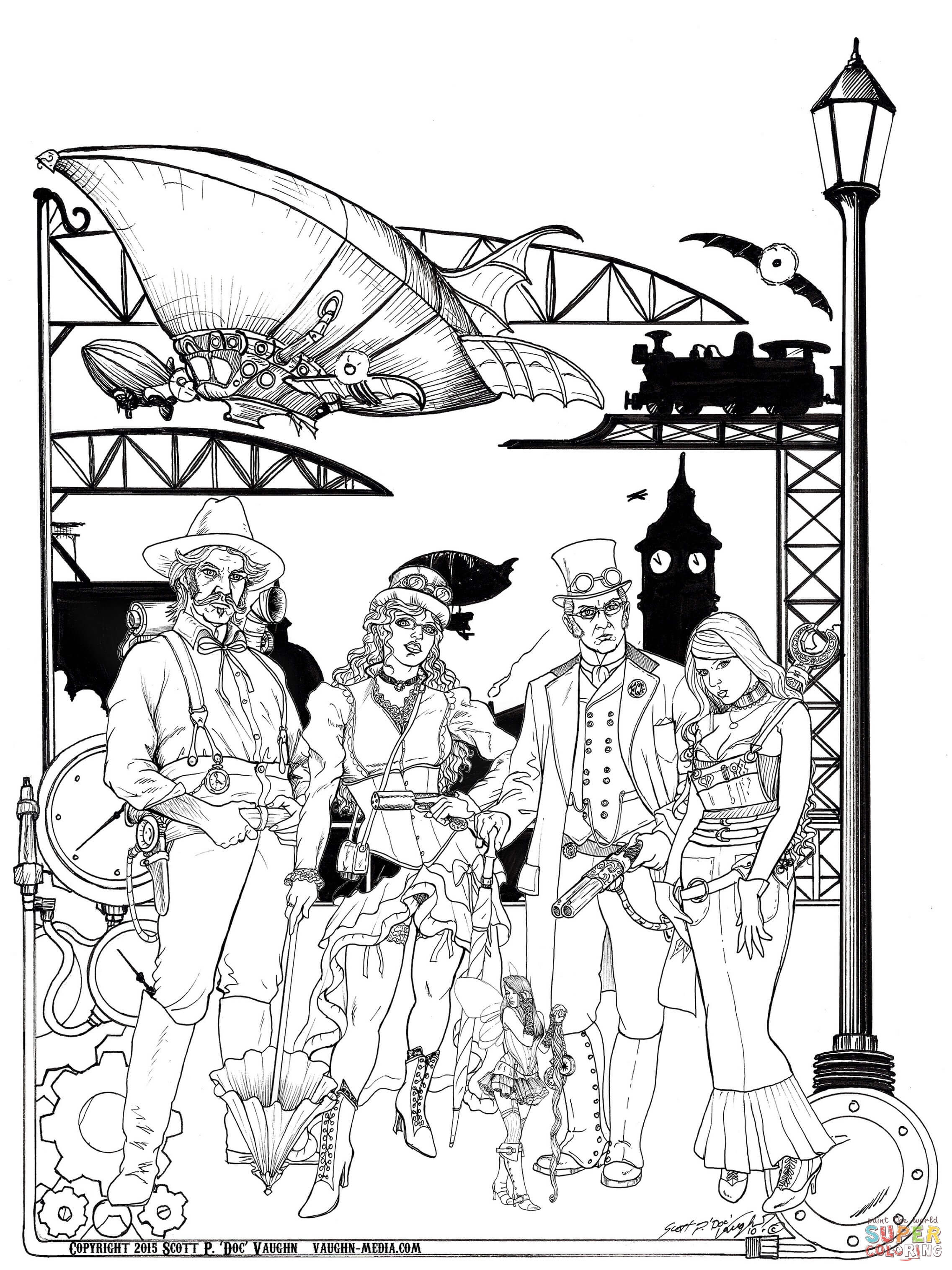 Steampunk coloring #1, Download drawings