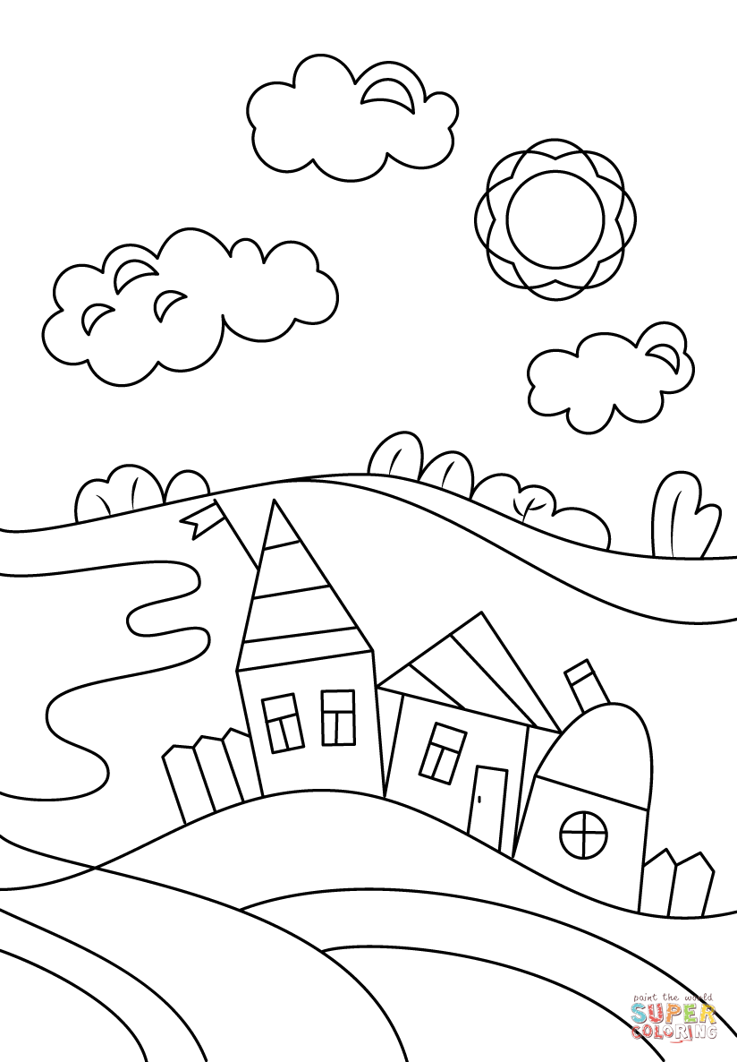 Village coloring #14, Download drawings